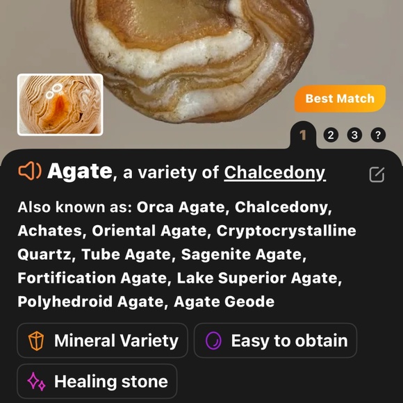 Orange/Tan/Cream/White Banded Agate Sphere & Small Carnelian Eye - Picture 9 of 10